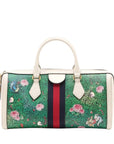 Pre-Loved Ophidia Handbag Floral Print Coated Canvas Small with Gold Hardware, White/Green/Pink