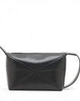 Pre-Loved Puzzle Fold Pouch Pochette Leather with Silver Hardware, Black
