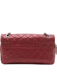 Pre-Loved Easy Flap Shoulder Bag Quilted Leather with Silver Hardware, Red