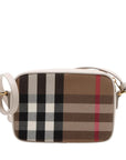 Pre-Loved Check Camera Bag Crossbody Bag Check Canvas Small with Gold Hardware, Beige Check / Cream