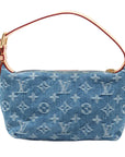 Pre-Loved Mini Pleaty Pochette Monogram Denim Mini with Gold Hardware, Blue