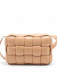 Pre-Loved Padded Cassette Crossbody Bag Intrecciato Leather with Gold Hardware, Beige
