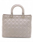 Pre-Loved Lady Dior Handbag Cannage Leather Large with Silver Hardware, Grey