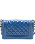 Pre-Loved Boy Shoulder Bag Quilted Patent Leather Small with Silver Hardware, Blue