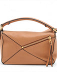 Pre-Loved Puzzle Handbag Leather Small with Gold Hardware, Tan