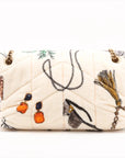Pre-Loved Loulou Puffer Shoulder Bag Quilted Velvet Small with Aged Gold Hardware, Ivory Multicolor