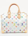 Pre-Loved Speedy Bandoulière Handbag Monogram Multicolore Coated Canvas 25 with Gold Hardware, White Multicolor