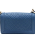 Pre-Loved Boy Shoulder Bag Quilted Leather Old Medium with Light Gold Hardware, Blue