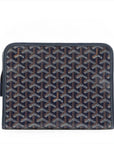 Pre-Loved Jouvence Toiletry Pouch Clutch Goyardine Chevron Coated Canvas MM with Silver Hardware, Navy Blue