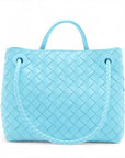 Pre-Loved Andiamo Handbag Intrecciato Leather Small with Gold Hardware, Light Blue