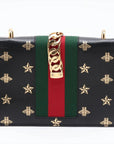 Pre-Loved Sylvie Bee Star Shoulder Bag Bee and Star Print Leather Small with Gold Hardware, Black