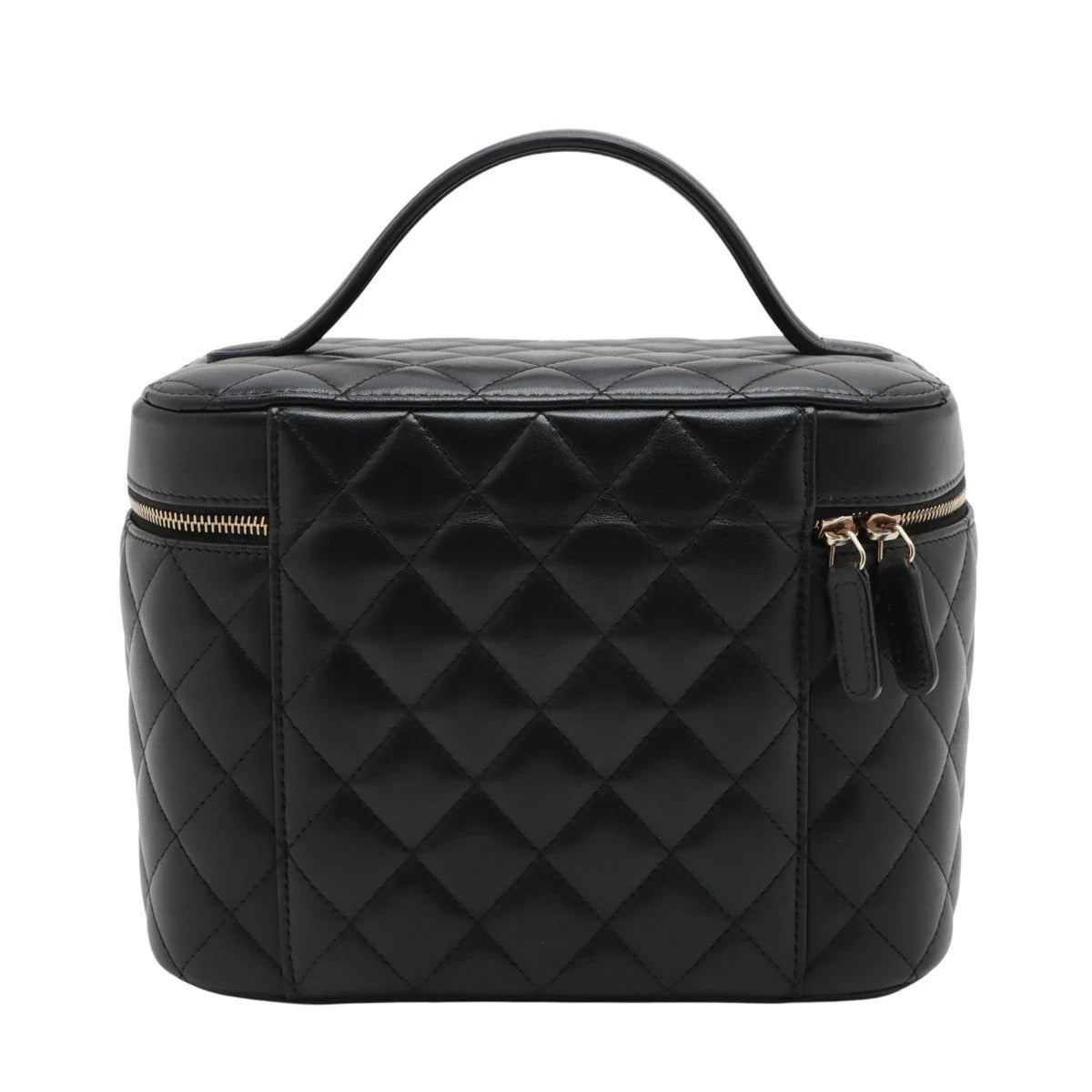 Pre-Loved Vanity Case Handbag Quilted Leather with Gold Hardware, Black