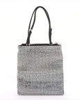 Pre-Loved Satin Crystal Tote Shoulder Bag Embellished Satin Small with Silver Hardware, Black