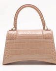 Pre-Loved Hourglass Handbag Crocodile Embossed Leather Small with Gold Hardware, Beige