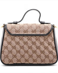 Pre-Loved GG Marmont Handbag Monogram Canvas Mini with Gold Hardware, Beige/Brown