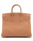 Pre-Loved Birkin Handbag Leather 25 with Palladium Hardware, Gold (Tan)