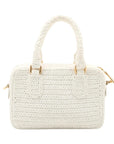 Pre-Loved Crochet Bowling Bag Handbag Crochet Raffia Mini with Gold Hardware, White