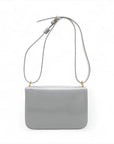 Pre-Loved Hook Shoulder Bag Leather Small with Gold Hardware, Light Grey