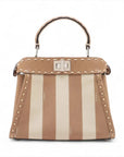 Pre-Loved Peekaboo Handbag Striped Canvas Mini with Silver Hardware, Brown and Beige