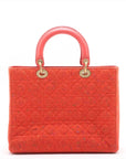 Pre-Loved Lady Dior Handbag Cannage Tweed Large with Gold Hardware, Red
