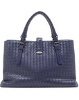 Pre-Loved Roma Tote Intrecciato Leather Medium with Gunmetal Hardware, Navy Blue