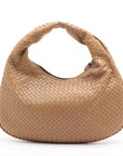 Pre-Loved Veneta Shoulder Bag Intrecciato Leather Medium with Silver Hardware, Beige