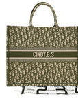 Pre-Loved Book Tote Tote Oblique Embroidered Canvas Large, Green and Beige