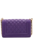 Pre-Loved Boy Shoulder Bag Quilted Leather Old Medium with Gold Hardware, Purple