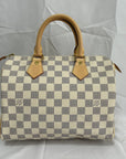 Pre-Loved Speedy Handbag Damier Azur Coated Canvas 25 with Gold Hardware, Cream