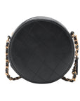 Pre-Loved Pearl Round Clutch with Chain Crossbody Bag Quilted Leather Mini with Aged Gold Hardware, Black