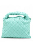 Pre-Loved Hop Crossbody Bag Intrecciato Leather Mini with Gold Hardware, Turquoise