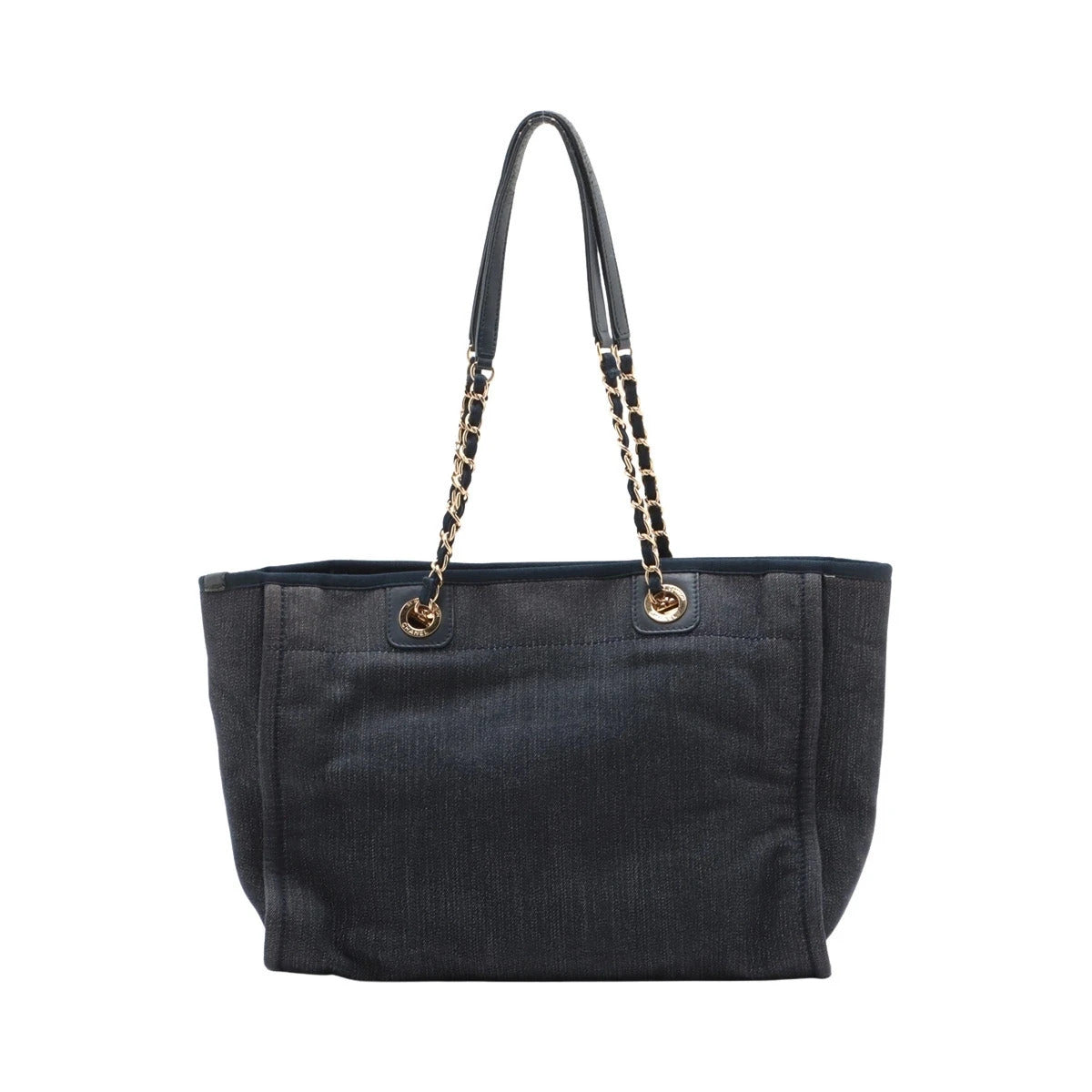 Pre-Loved Deauville Tote Denim Small with Gold Hardware, Navy Blue