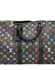 Pre-Loved Keepall Bandoulière Travel Bag Monogram Coated Canvas 50 with Silver Hardware, Black Multicolor