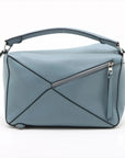 Pre-Loved Puzzle Handbag Leather Medium with Silver Hardware, Light Blue
