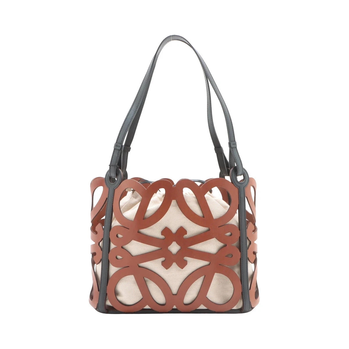 Pre-Loved Anagram Cut-Out Tote Anagram Leather Small with Black Hardware, Tan