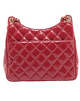 Pre-Loved Quilted Hobo Shoulder Bag Quilted Patent Leather with Aged Gold Hardware, Red