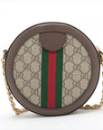 Pre-Loved Ophidia Round Mini Crossbody Bag Monogram Coated Canvas Mini with Gold Hardware, Beige Ebony