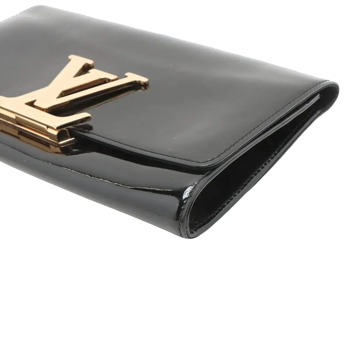 Pre-Loved Louise Clutch Patent Leather with Gold Hardware, Black