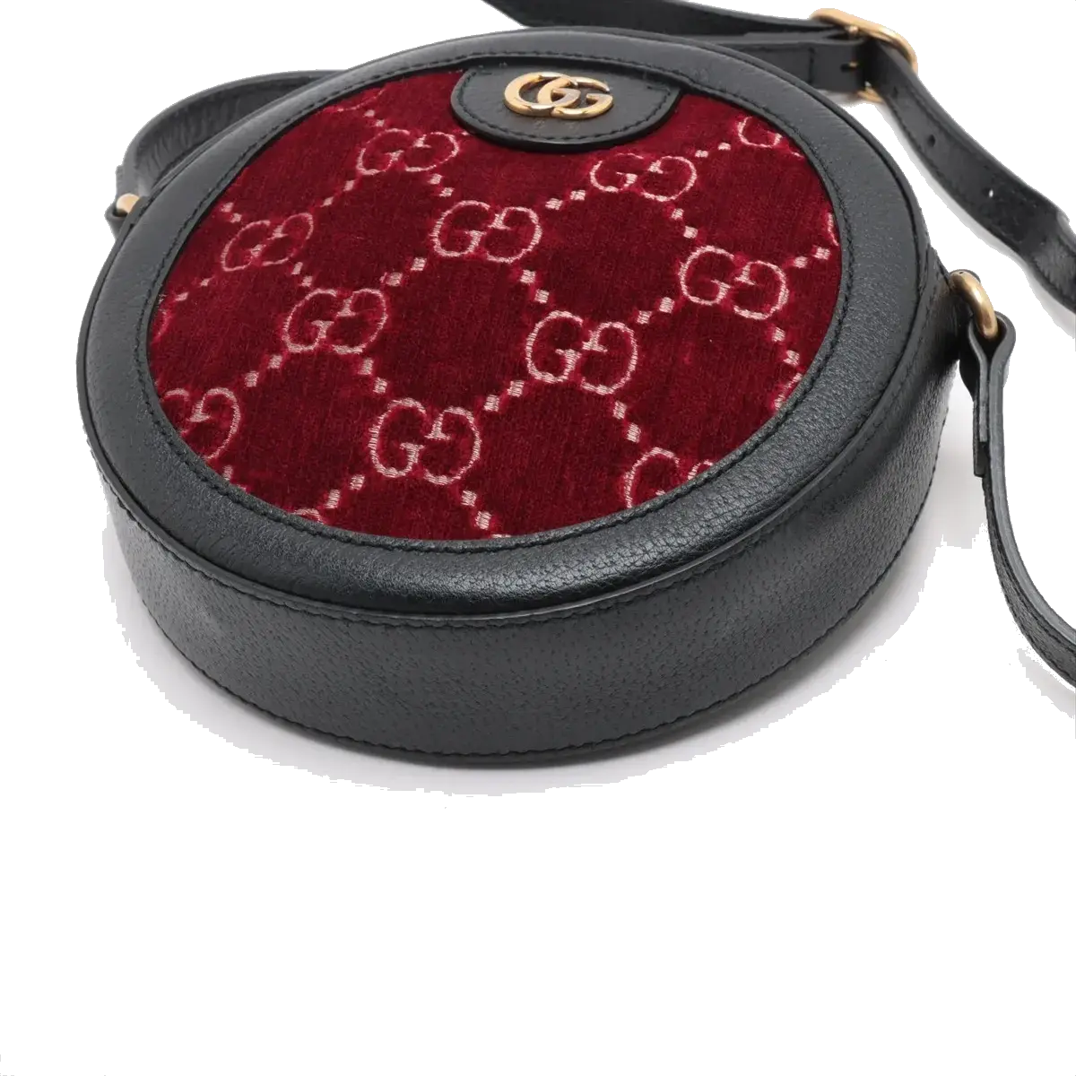 Pre-Loved Ophidia Round Mini Crossbody Bag Monogram Velvet Mini with Aged Gold Hardware, Red and Black