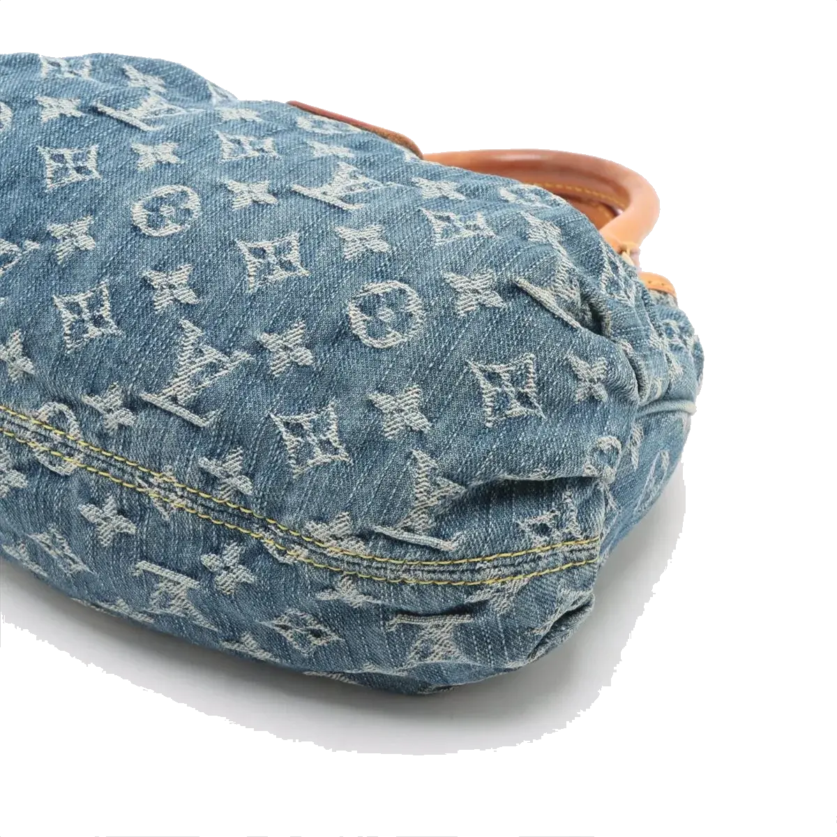 Pre-Loved Pleaty Handbag Monogram Denim Small with Gold Hardware, Blue