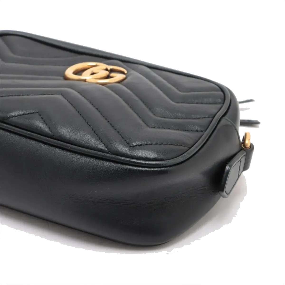 Pre-Loved GG Marmont Matelassé Crossbody Bag Quilted Leather Mini with Aged Gold Hardware, Black