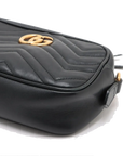 Pre-Loved GG Marmont Matelassé Crossbody Bag Quilted Leather Mini with Aged Gold Hardware, Black