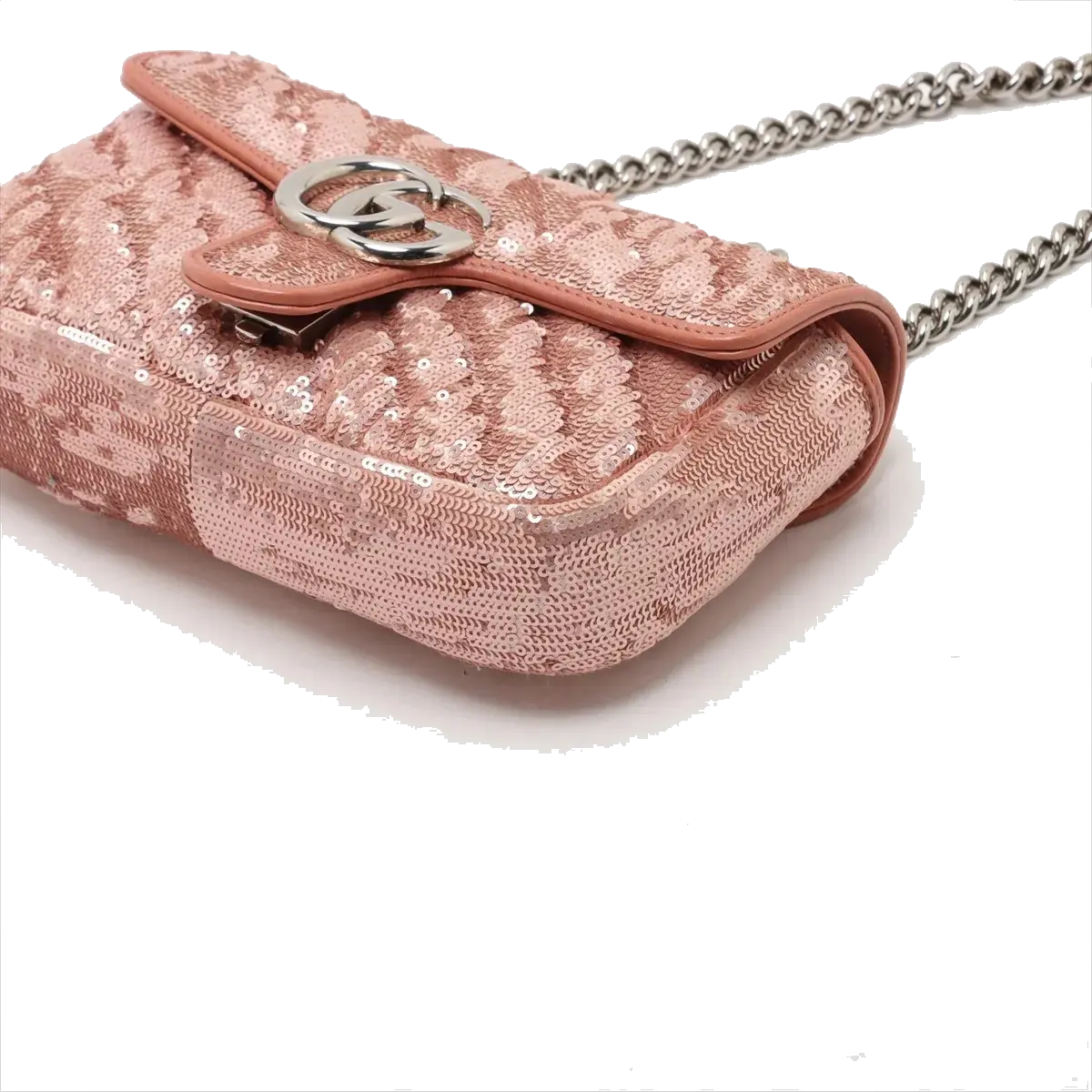 Pre-Loved GG Marmont Shoulder Bag Quilted Sequins Mini with Silver Hardware, Pink