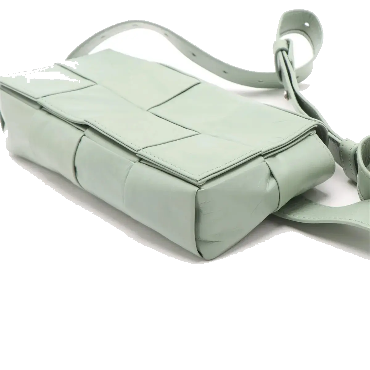 Pre-Loved Cassette Crossbody Bag Intrecciato Leather Mini with Silver Hardware, Sage Green