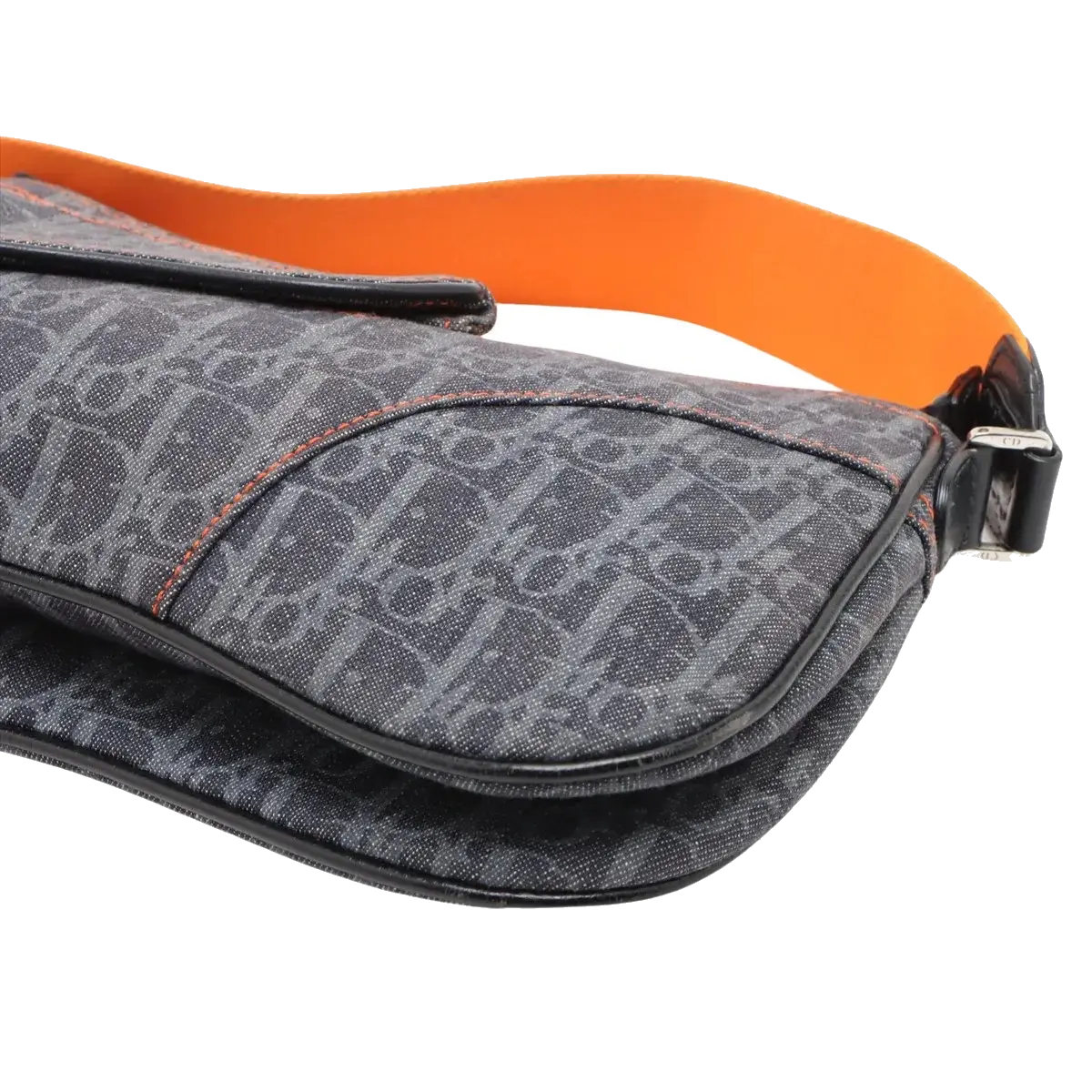 Pre-Loved Saddle Shoulder Bag Trotter Denim with Silver Hardware, Blue