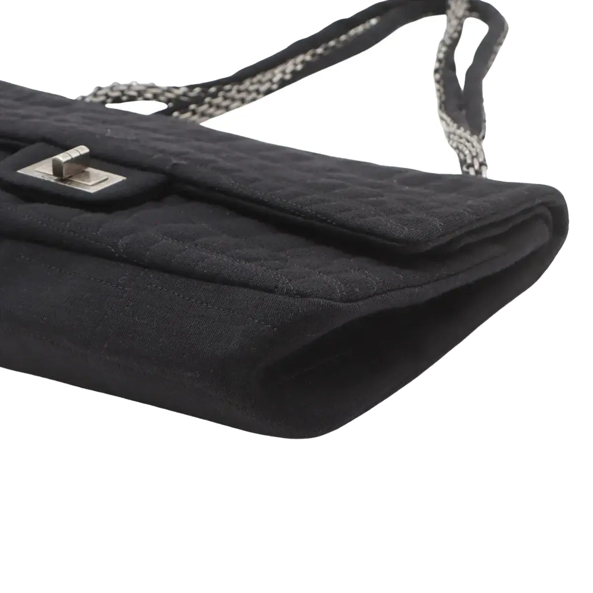 Pre-Loved 2.55 Reissue Double Flap Shoulder Bag Quilted Jersey 226 with Aged Silver Hardware, Black