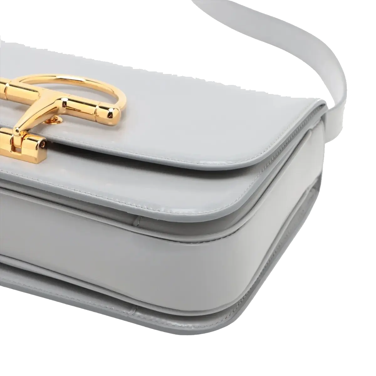 Pre-Loved Stirrup Flap Bag Shoulder Bag Leather Small with Gold Hardware, Light Gray