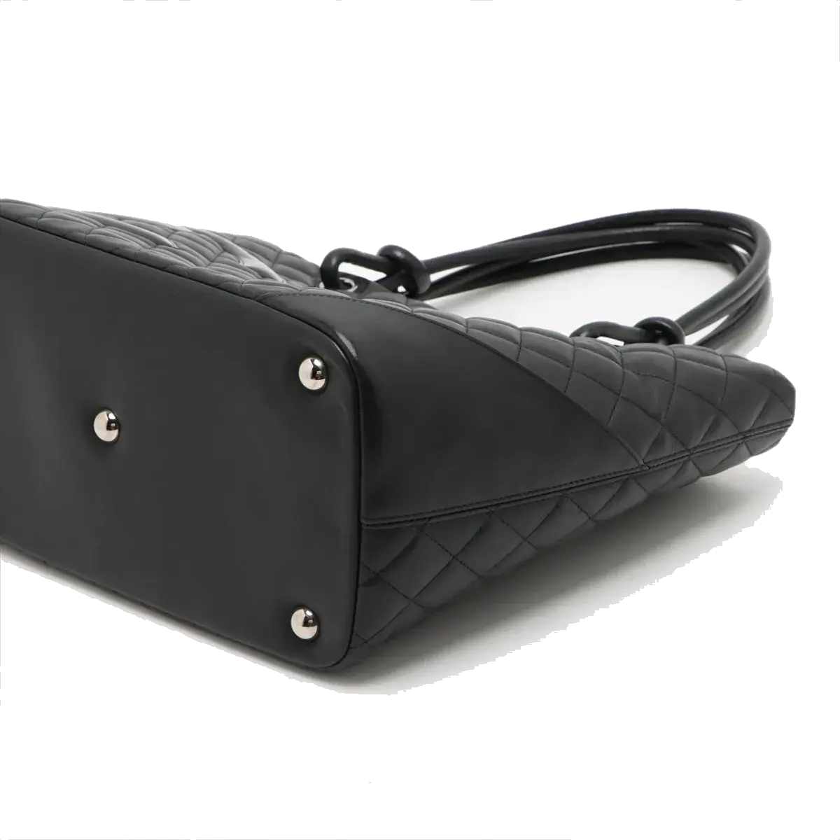 Pre-Loved Cambon Ligne Tote Quilted Leather Large with Silver Hardware, Black