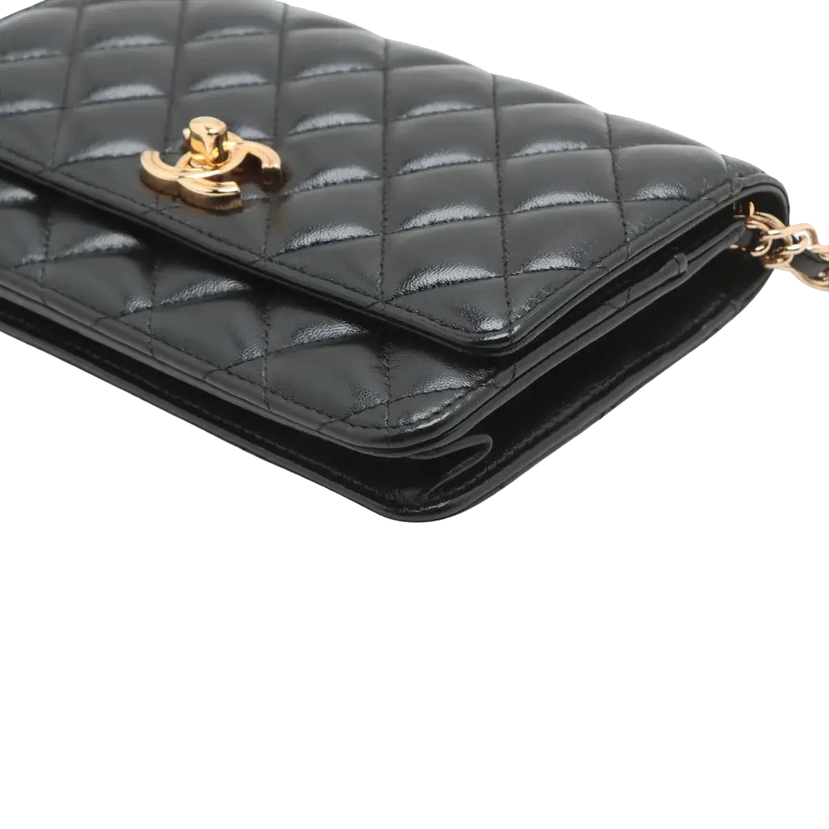 Pre-Loved Wallet on Chain Crossbody Bag Quilted Leather with Gold Hardware, Black