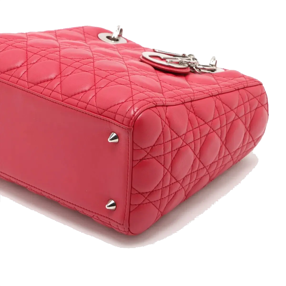 Pre-Loved Lady Dior Handbag Cannage Leather Medium with Silver Hardware, Red